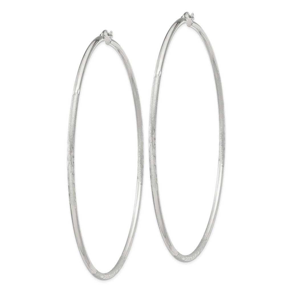 Sterling Silver 2mm Polished/Satin D/C Hoop Earrings