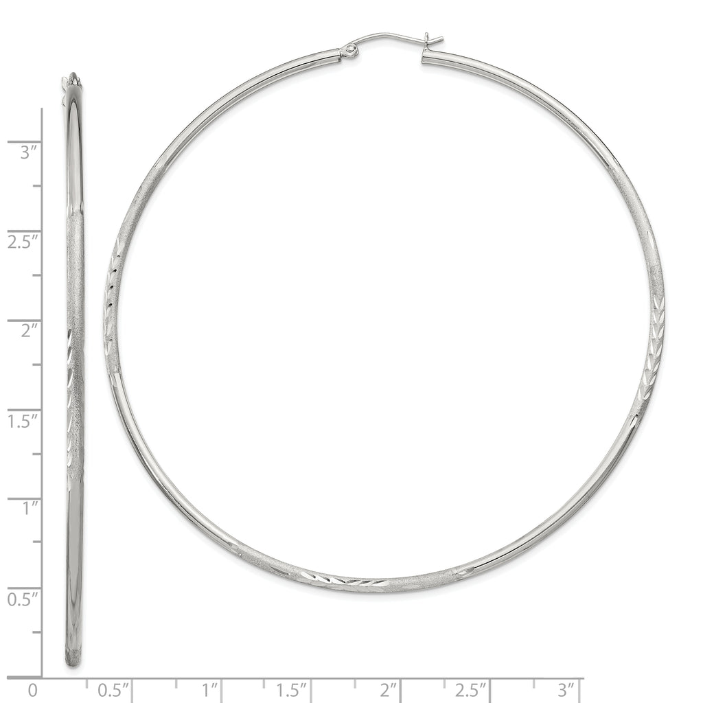 Sterling Silver 2mm Polished/Satin D/C Hoop Earrings