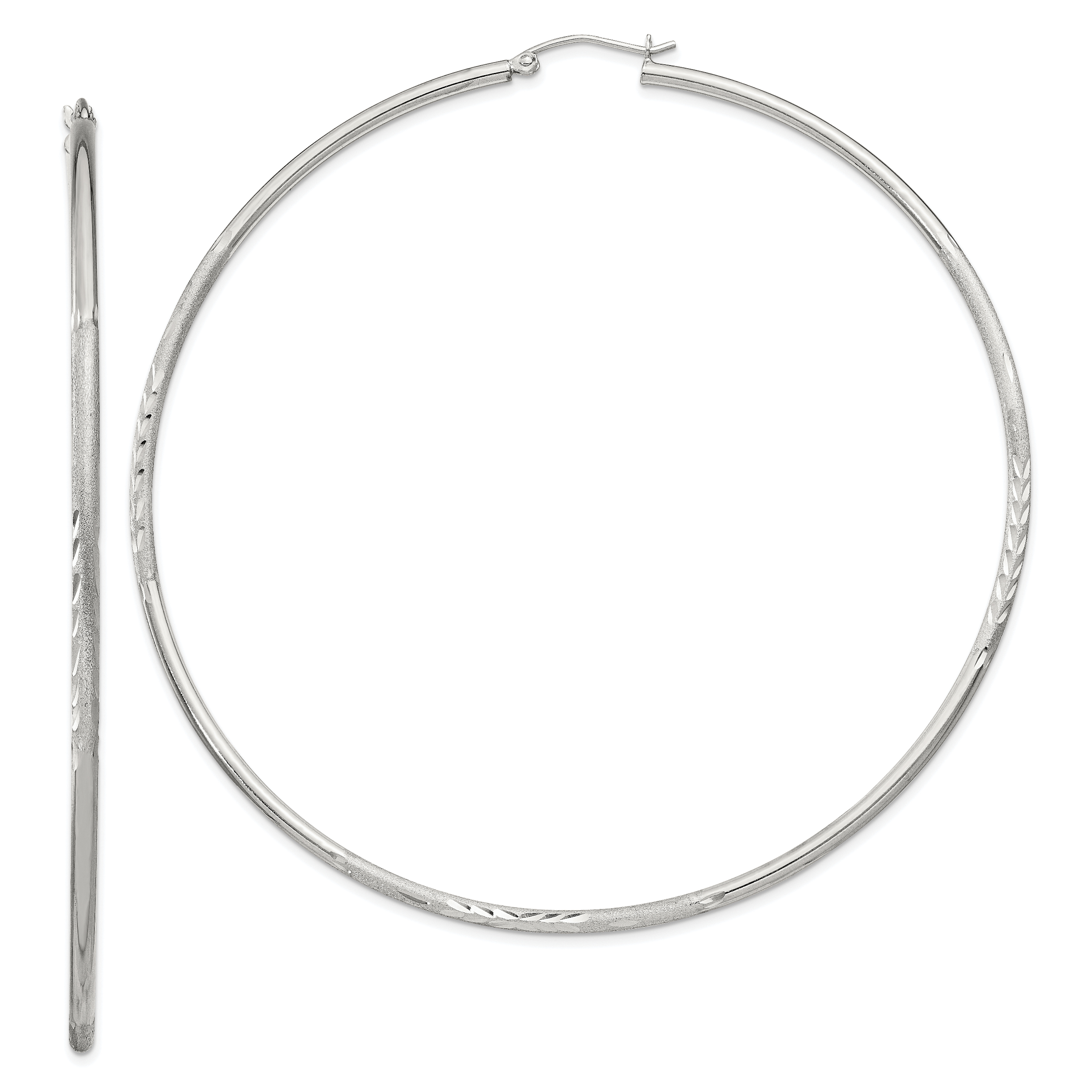 Sterling Silver 2mm Polished/Satin D/C Hoop Earrings Main image