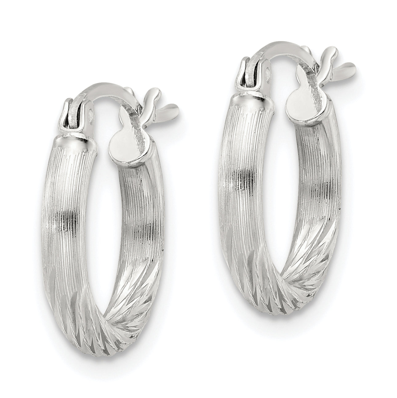 Sterling Silver 2.5mm Polished/Satin D/C Hoop Earrings