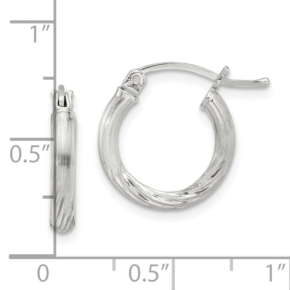 Sterling Silver 2.5mm Polished/Satin D/C Hoop Earrings