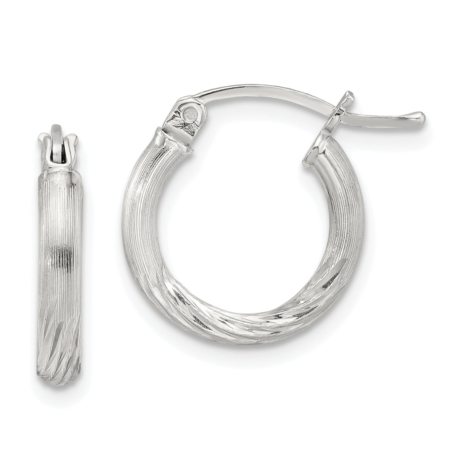 Sterling Silver 2.5mm Polished/Satin D/C Hoop Earrings Main image