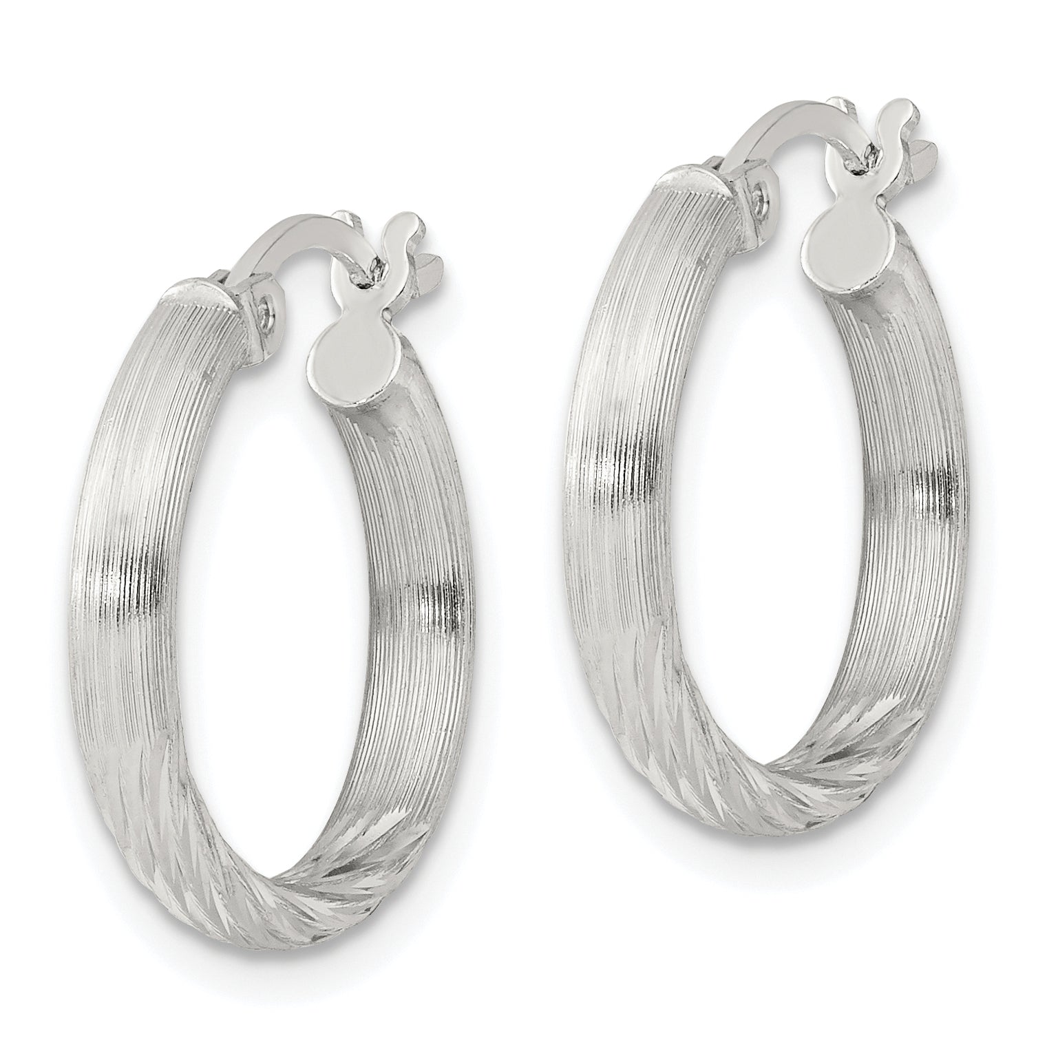 Sterling Silver 2.5mm Polished/Satin D/C Hoop Earrings