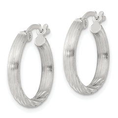 Sterling Silver 2.5mm Polished/Satin D/C Hoop Earrings