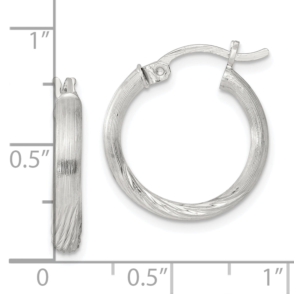 Sterling Silver 2.5mm Polished/Satin D/C Hoop Earrings