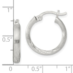 Sterling Silver 2.5mm Polished/Satin D/C Hoop Earrings