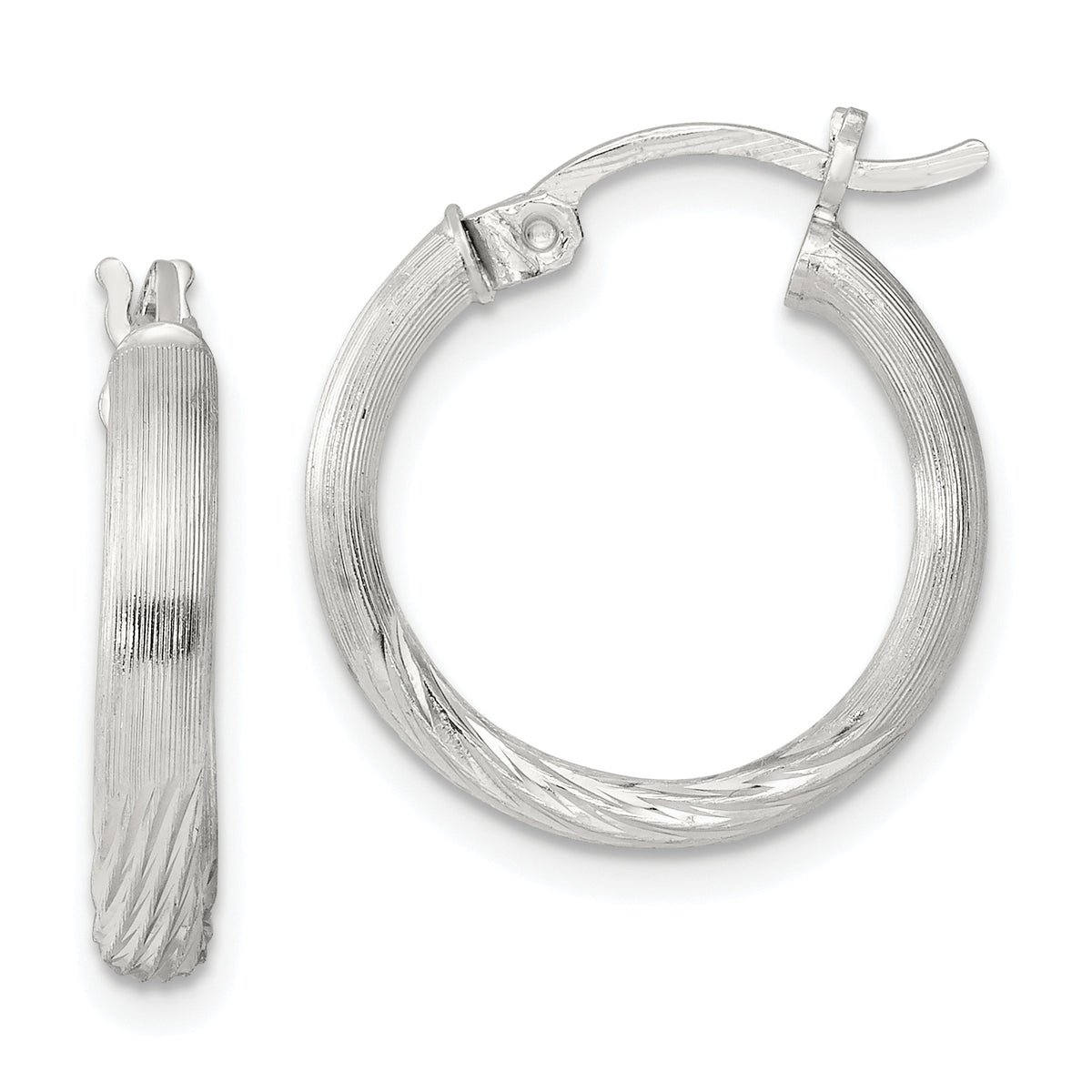 Sterling Silver 2.5mm Polished/Satin D/C Hoop Earrings