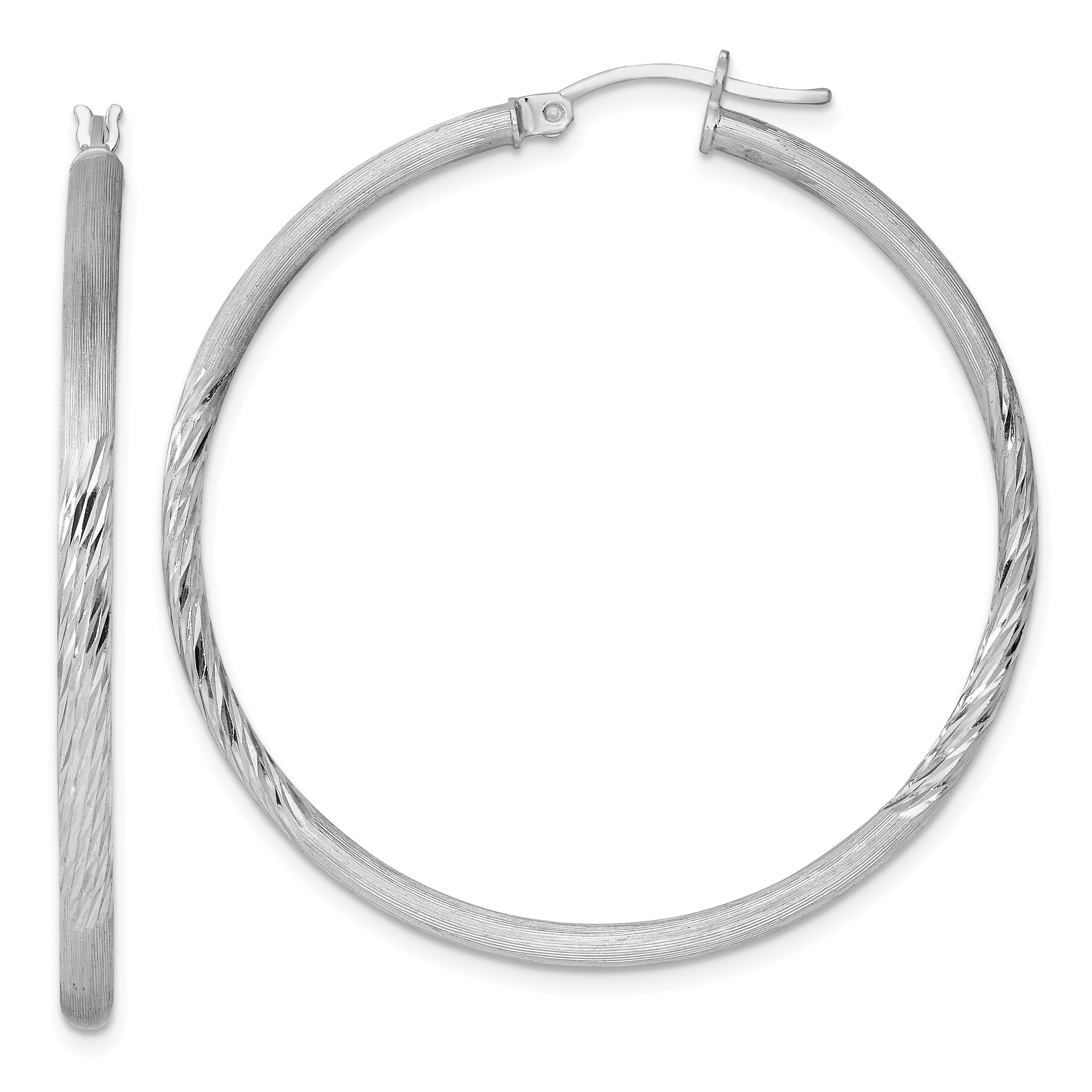 Sterling Silver Rhod-plated 2.5mm Polished/Satin Diamond-cut Hoop Earrings Main image