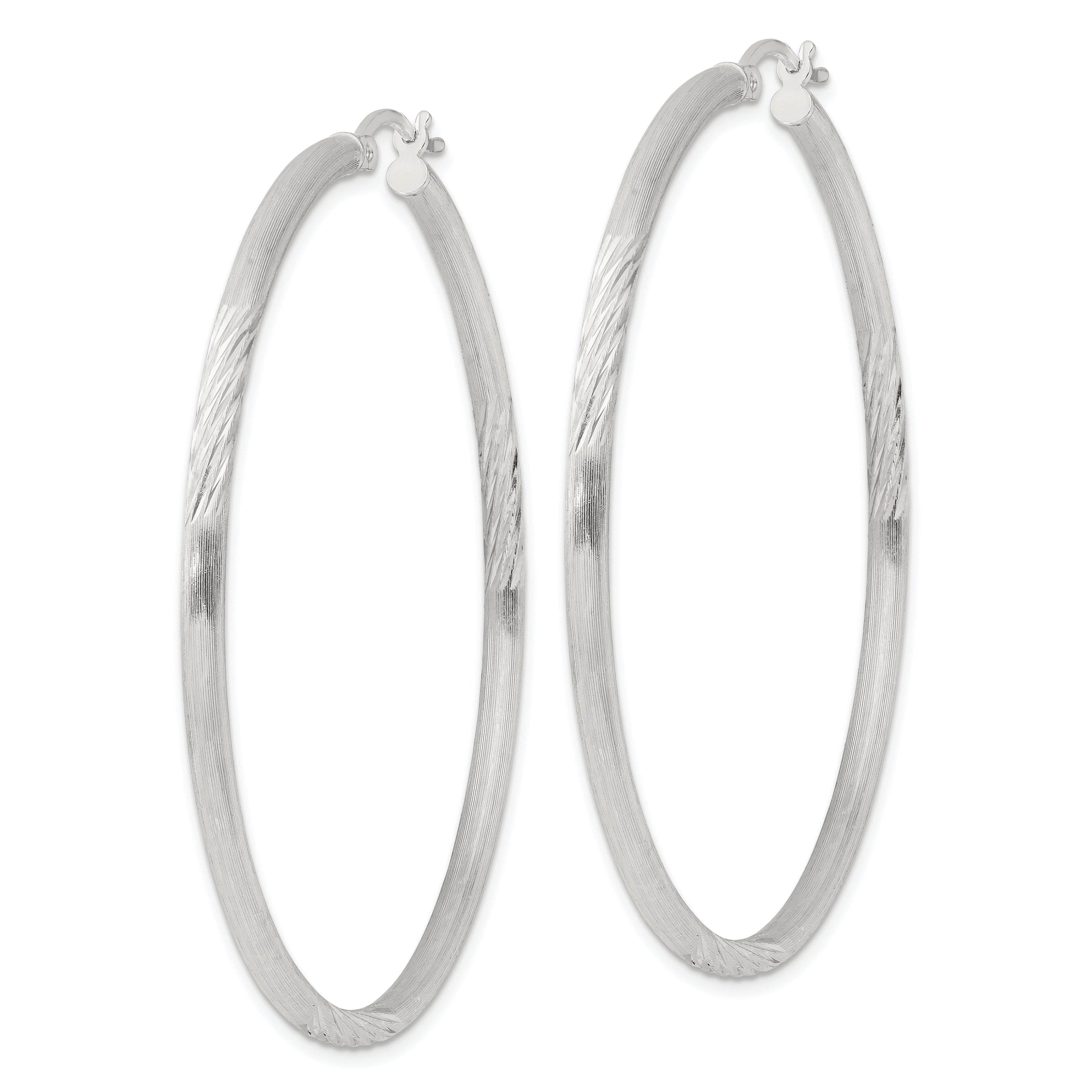 Sterling Silver 2.5mm Polished/Satin D/C Hoop Earrings