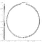 Sterling Silver Rhod-plated 2.5mm Polished/Satin Diamond-cut Hoop Earrings