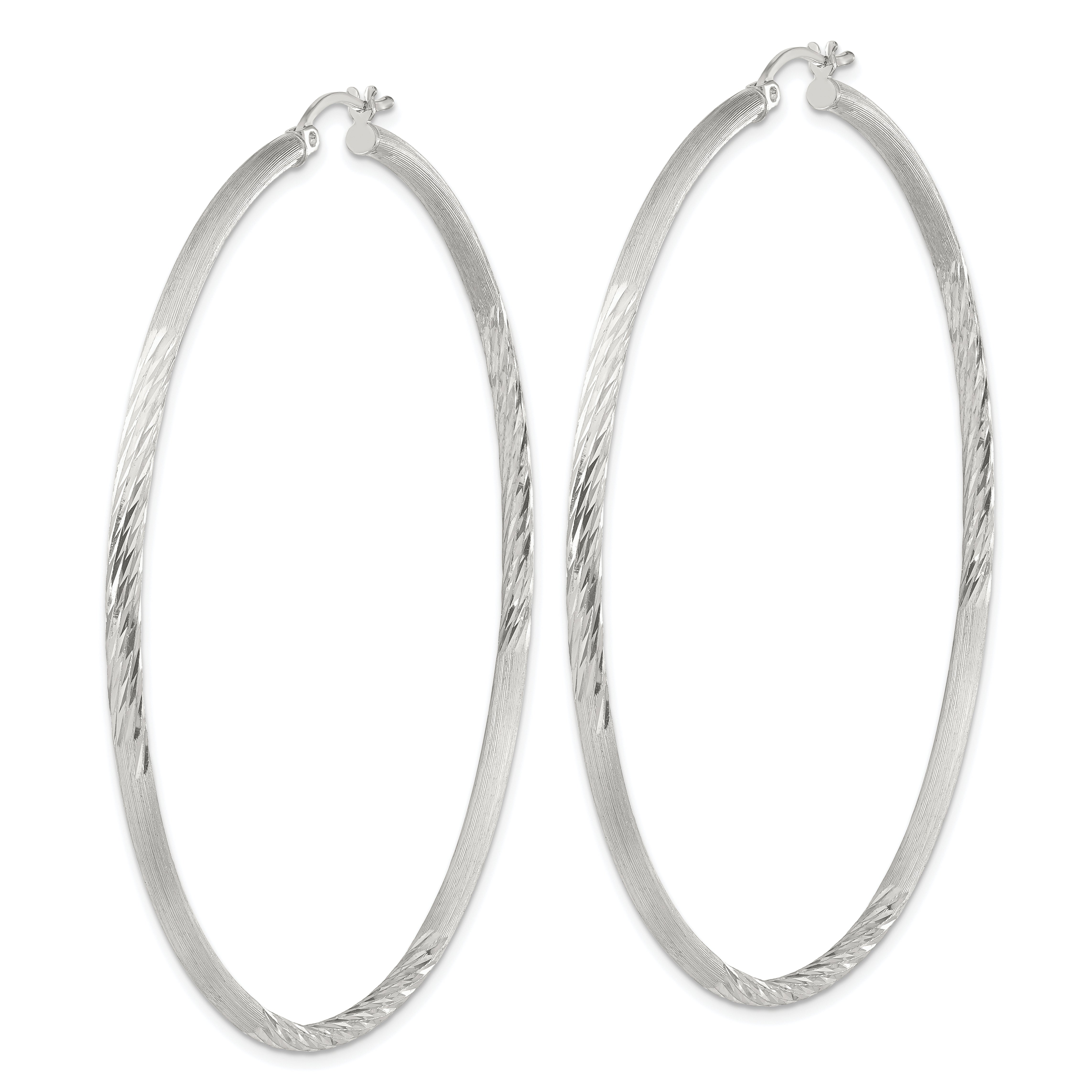 Sterling Silver 2.5mm Polished/Satin D/C Hoop Earrings
