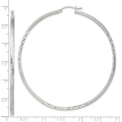 Sterling Silver 2.5mm Polished/Satin D/C Hoop Earrings