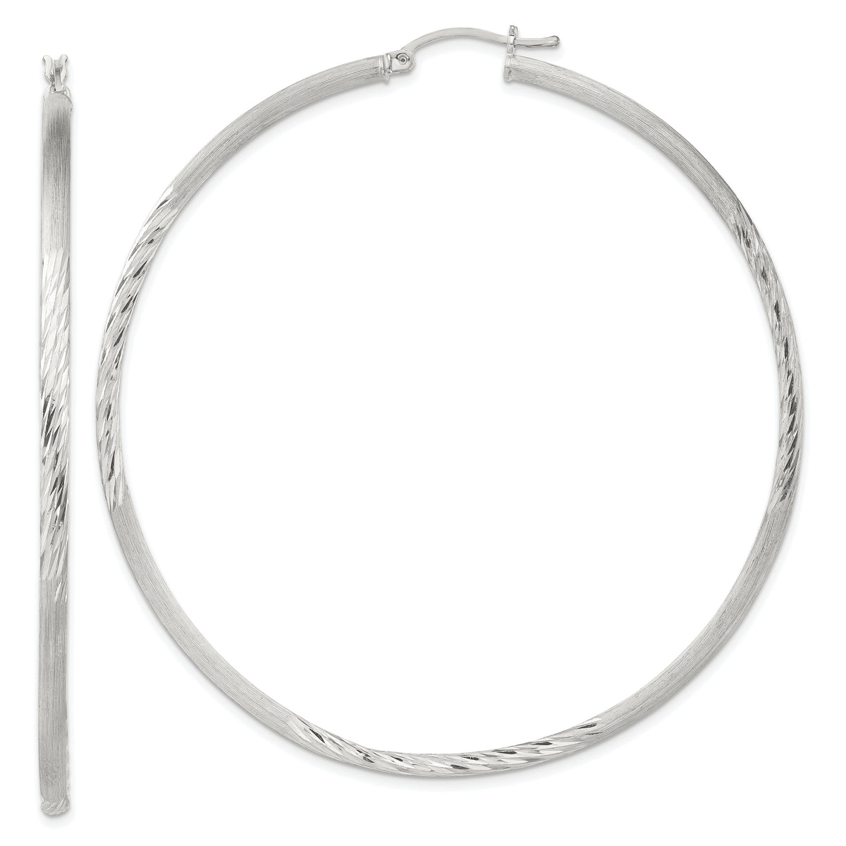 Sterling Silver 2.5mm Polished/Satin D/C Hoop Earrings