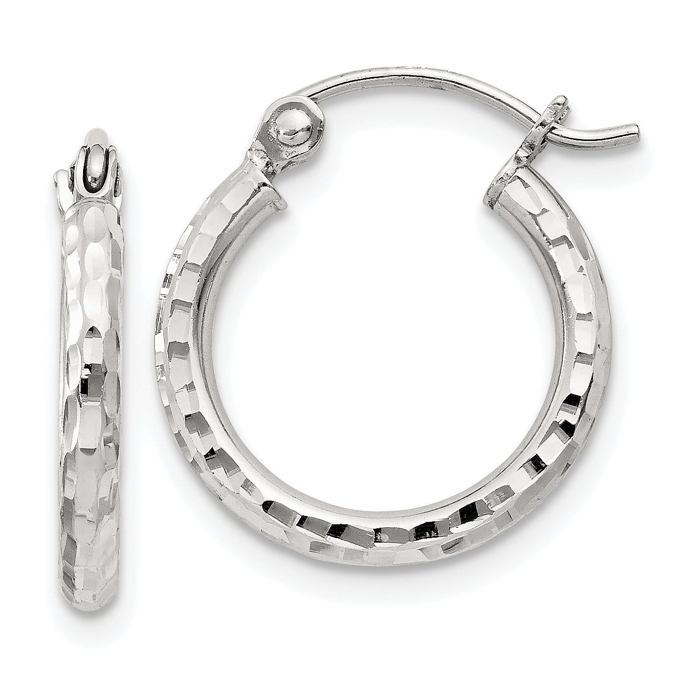 Sterling Silver 2mm Diamond Cut Hoop Earrings