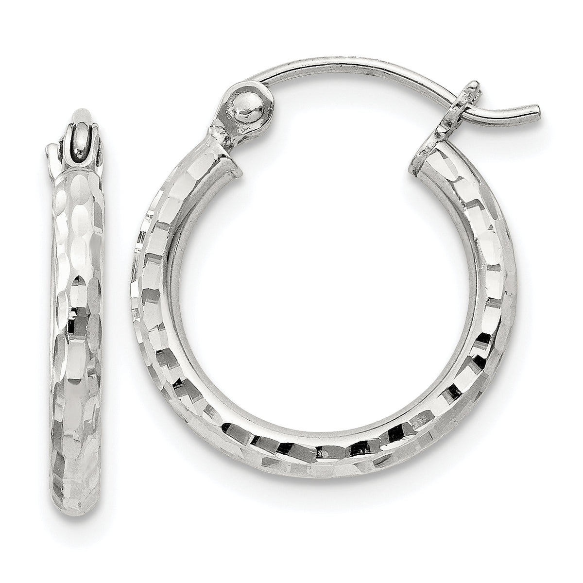 Sterling Silver 2mm Diamond Cut Hoop Earrings