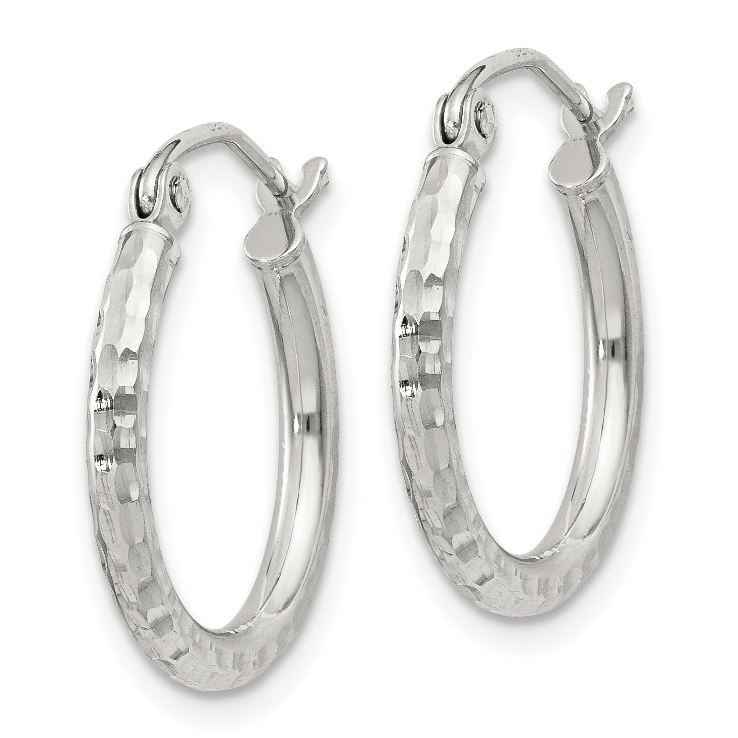 Sterling Silver 2mm Diamond Cut Hoop Earrings Secondary image