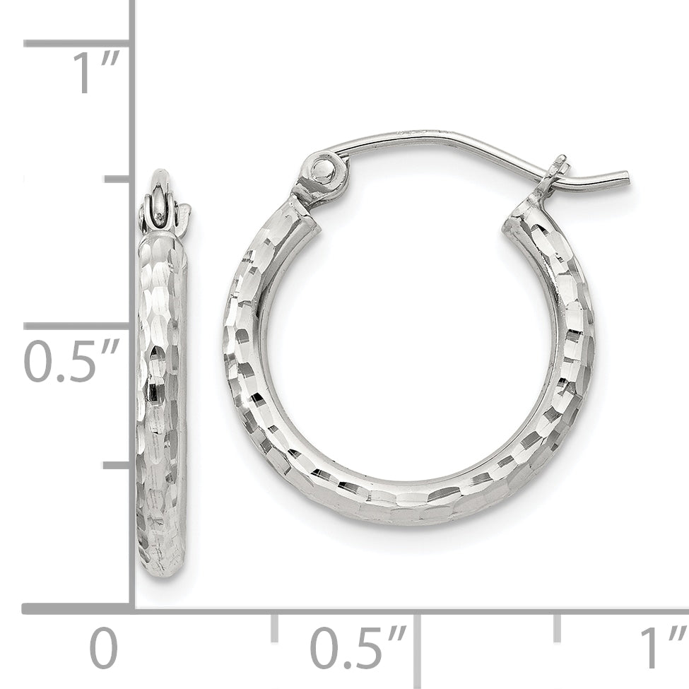 Sterling Silver 2mm Diamond Cut Hoop Earrings