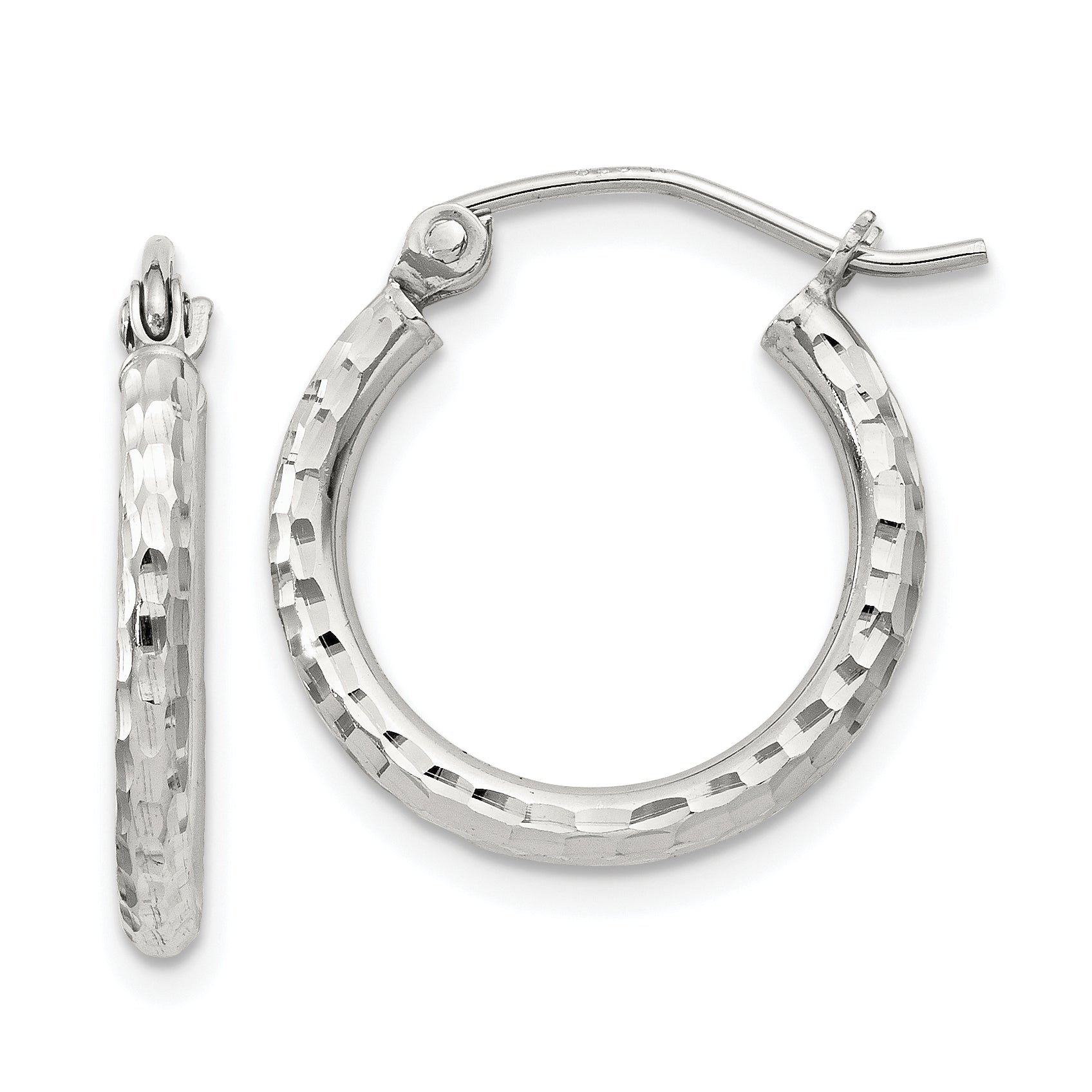 Sterling Silver 2mm Diamond Cut Hoop Earrings
