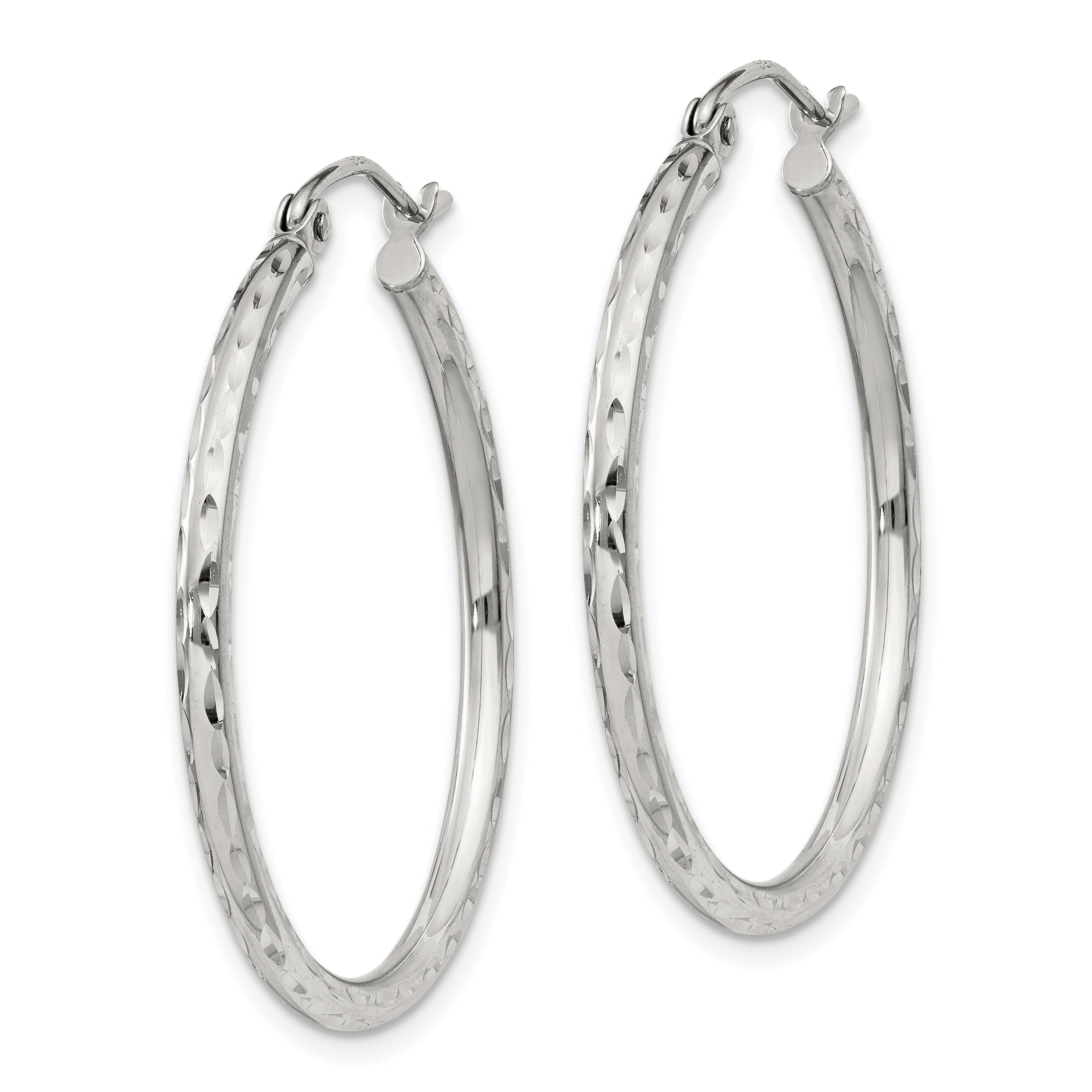 Sterling Silver 2mm Diamond Cut Hoop Earrings Secondary image