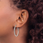 Sterling Silver 2mm Diamond Cut Hoop Earrings