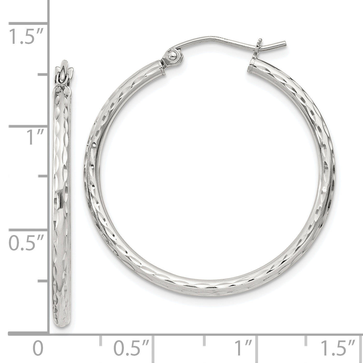 Sterling Silver 2mm Diamond Cut Hoop Earrings