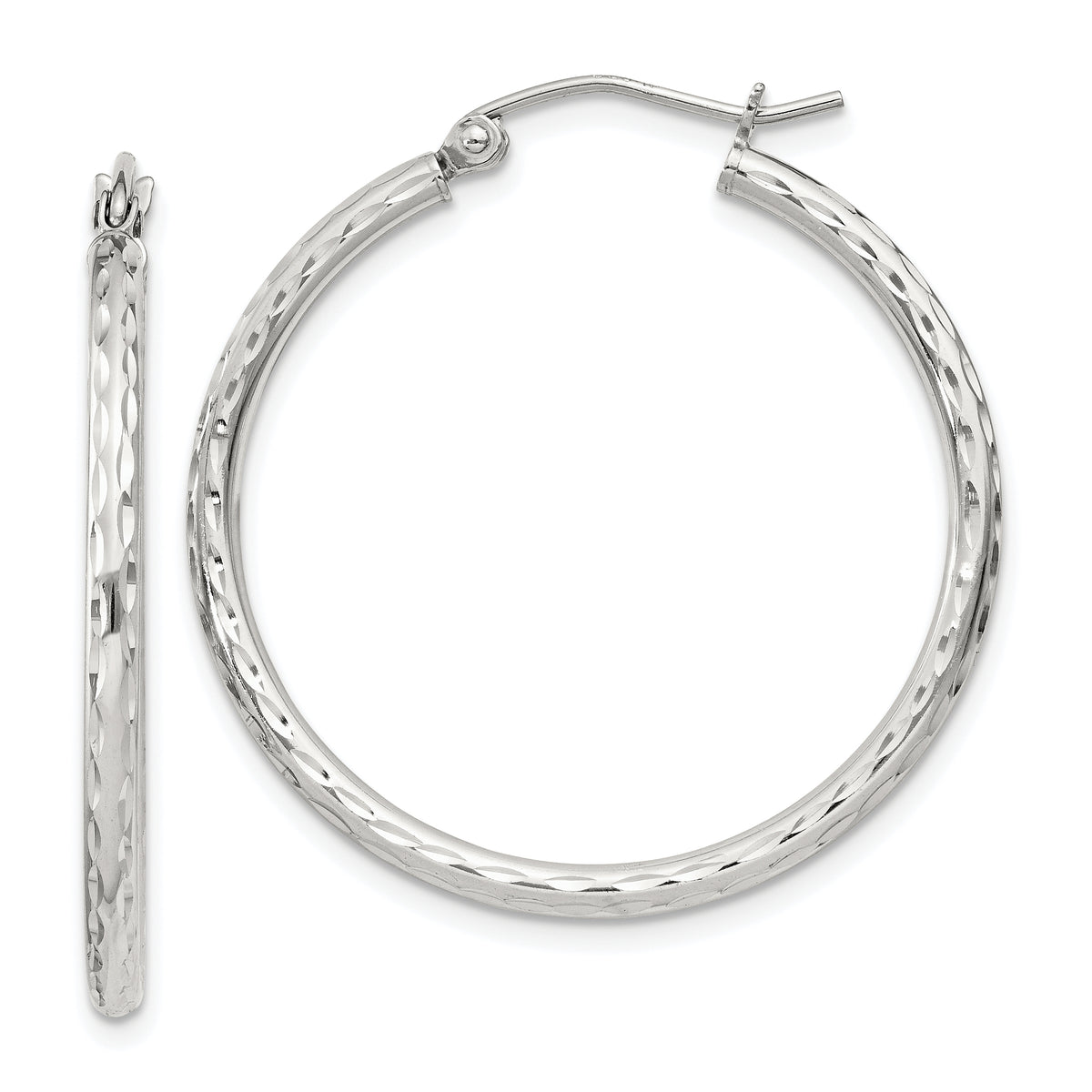 Sterling Silver 2mm Diamond Cut Hoop Earrings