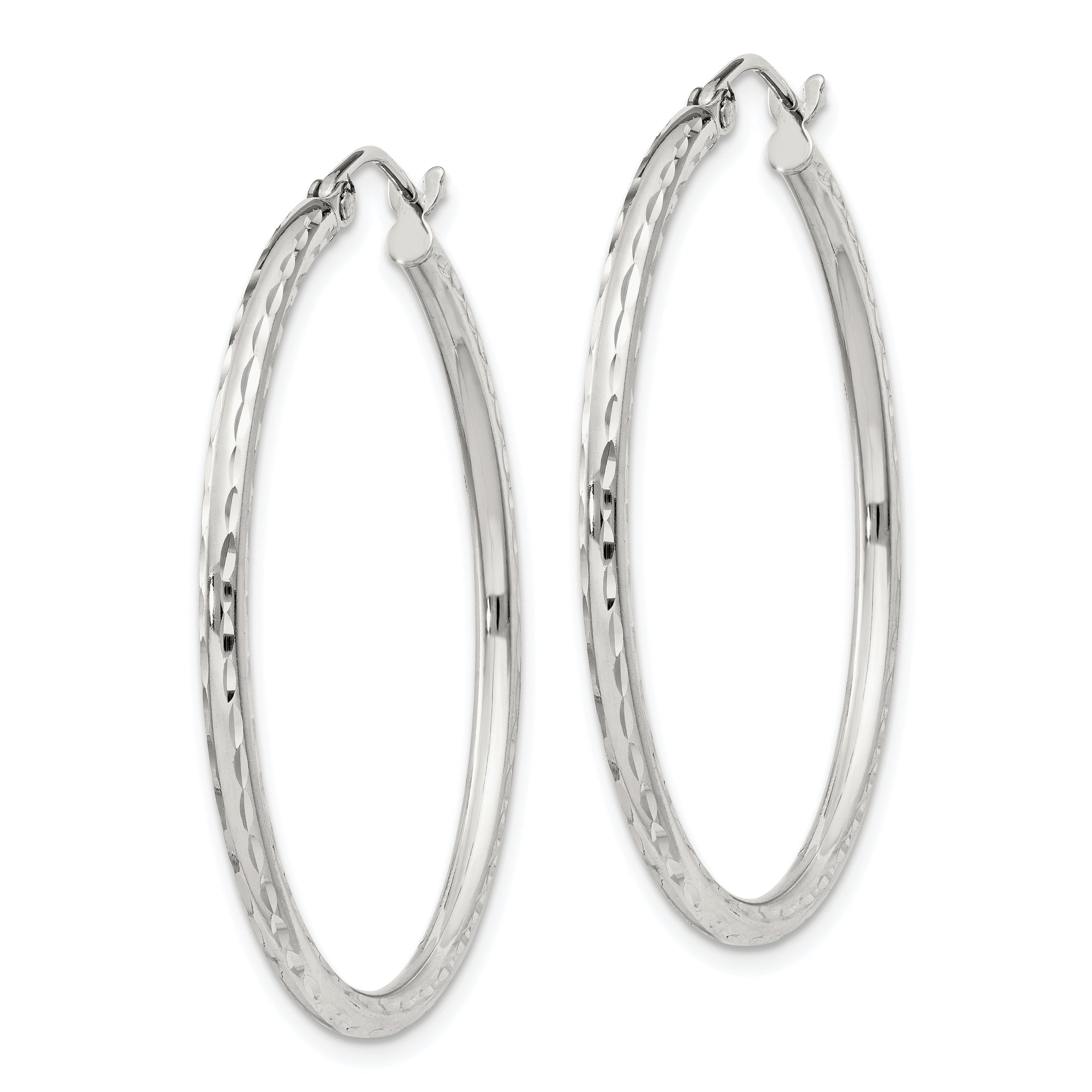 Sterling Silver 2mm Diamond Cut Hoop Earrings Secondary image