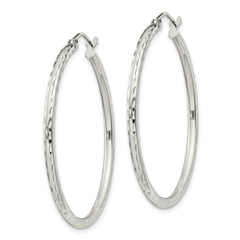 Sterling Silver 2mm Diamond Cut Hoop Earrings