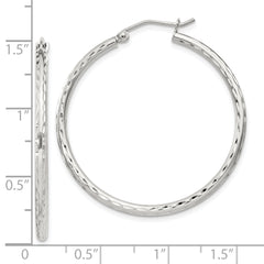Sterling Silver 2mm Diamond Cut Hoop Earrings