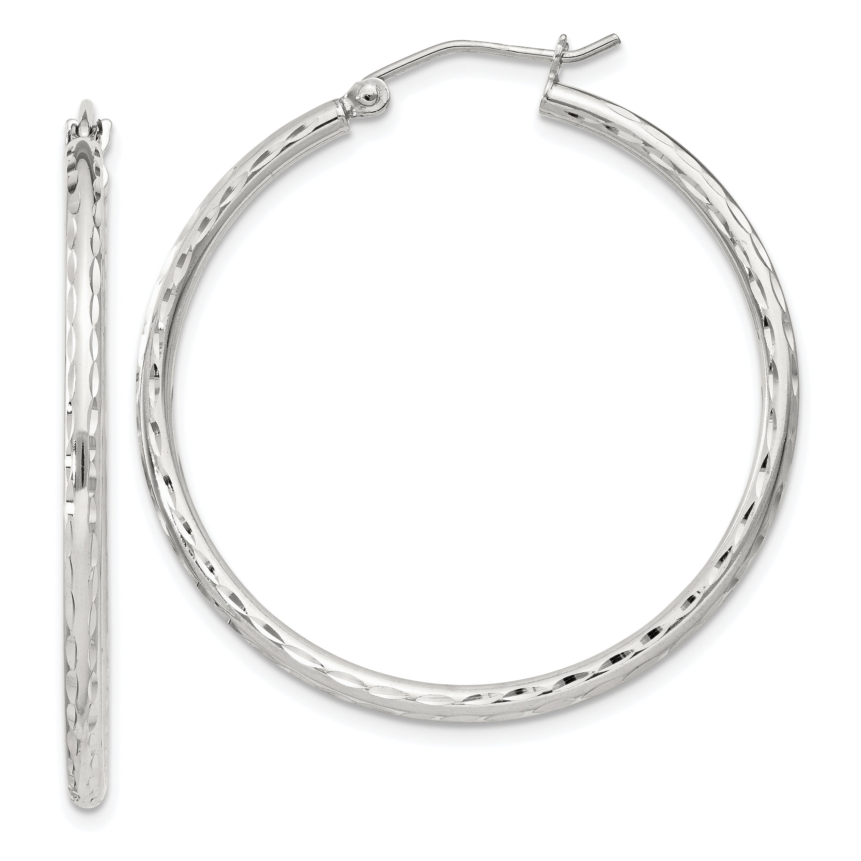 Sterling Silver 2mm Diamond Cut Hoop Earrings
