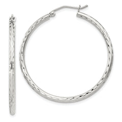 Sterling Silver 2mm Diamond Cut Hoop Earrings