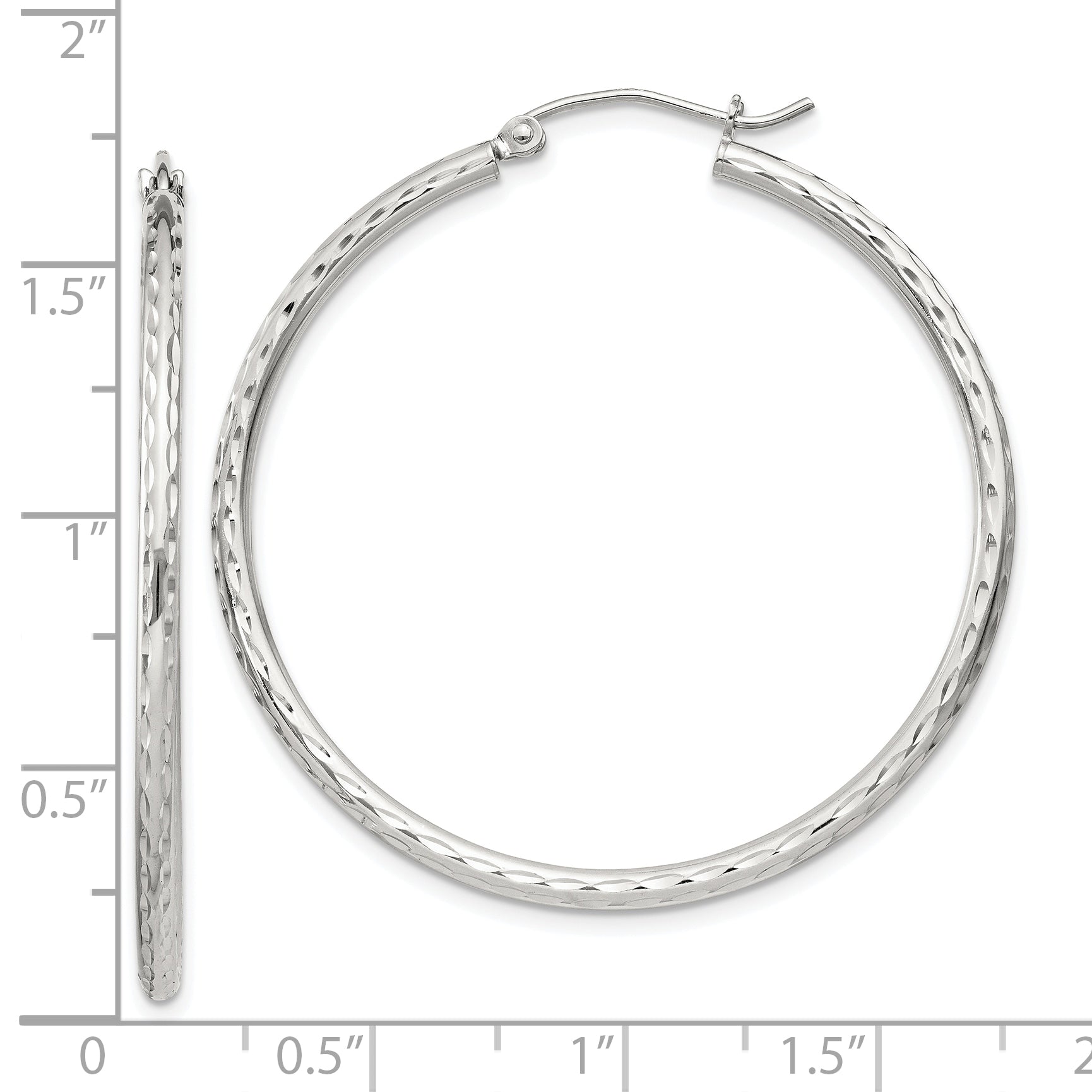 Sterling Silver 2mm Diamond Cut Hoop Earrings