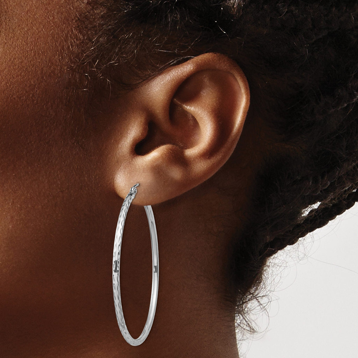 Sterling Silver Rhodium-plated 2mm Diamond Cut Hoop Earrings - Sophia Jewelers