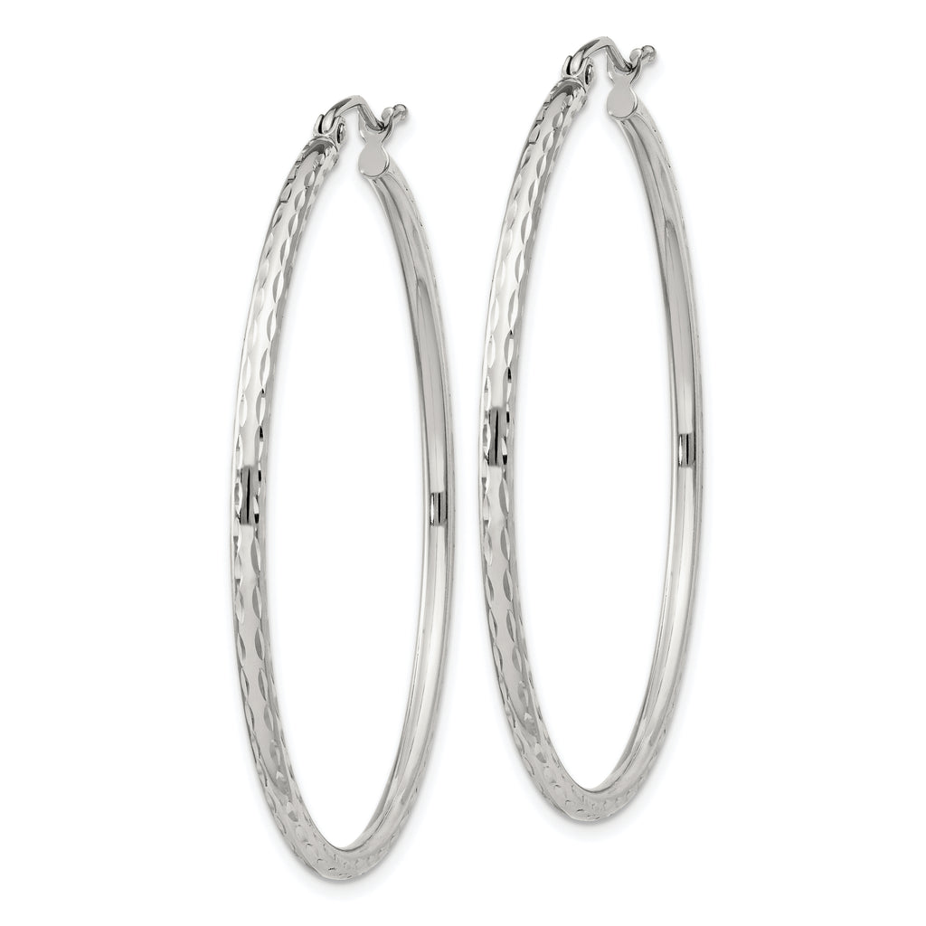 Sterling Silver 2mm Diamond Cut Hoop Earrings