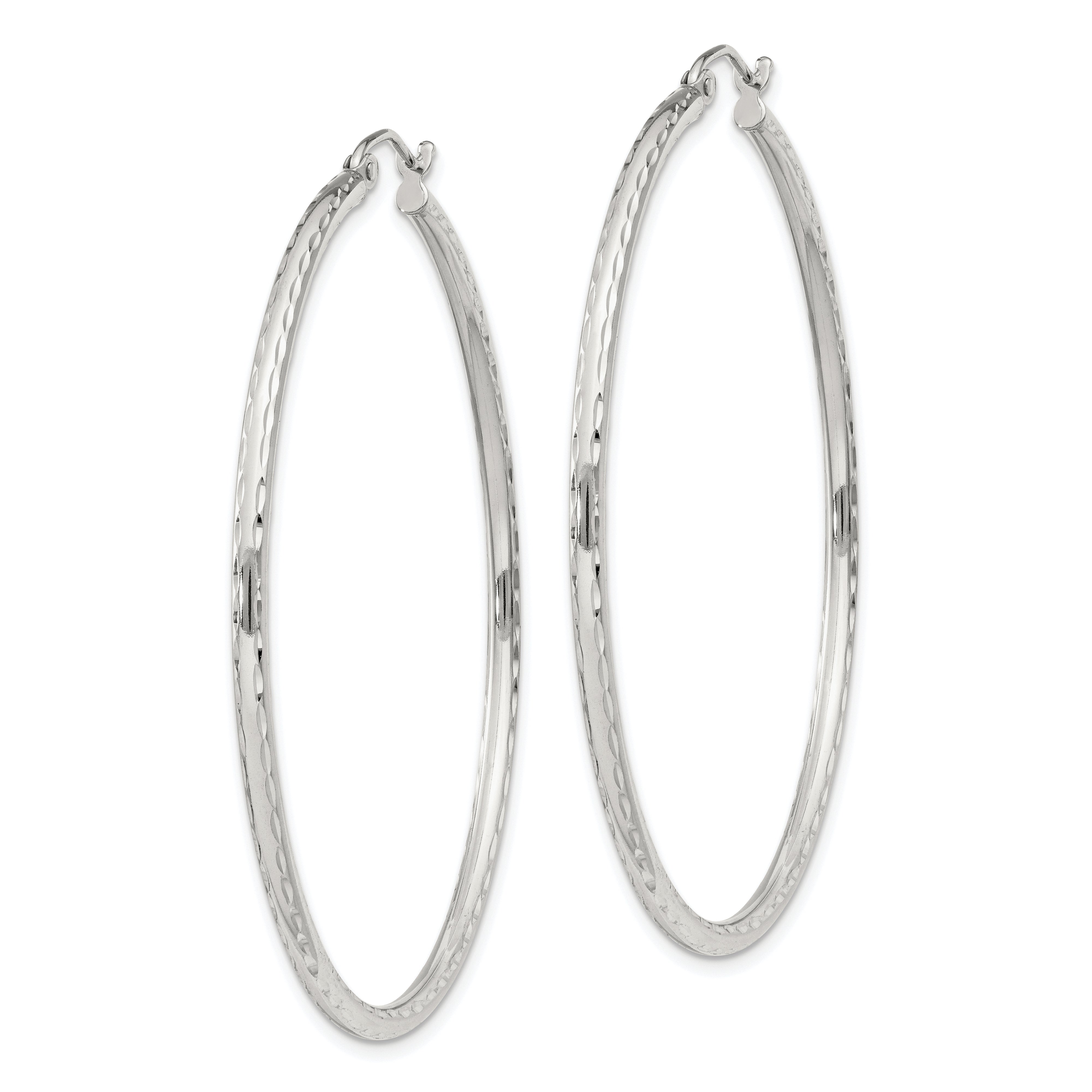Sterling Silver 2mm Diamond Cut Hoop Earrings