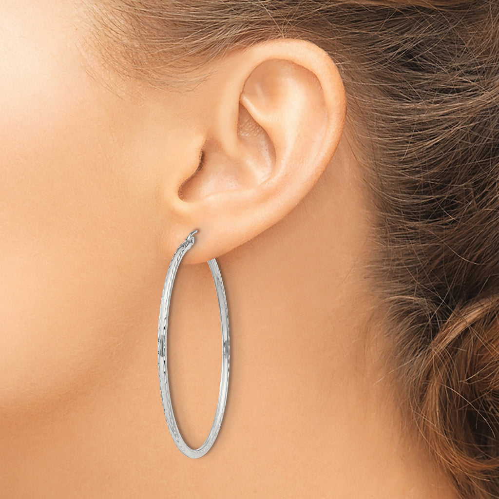 Sterling Silver 2mm Diamond Cut Hoop Earrings