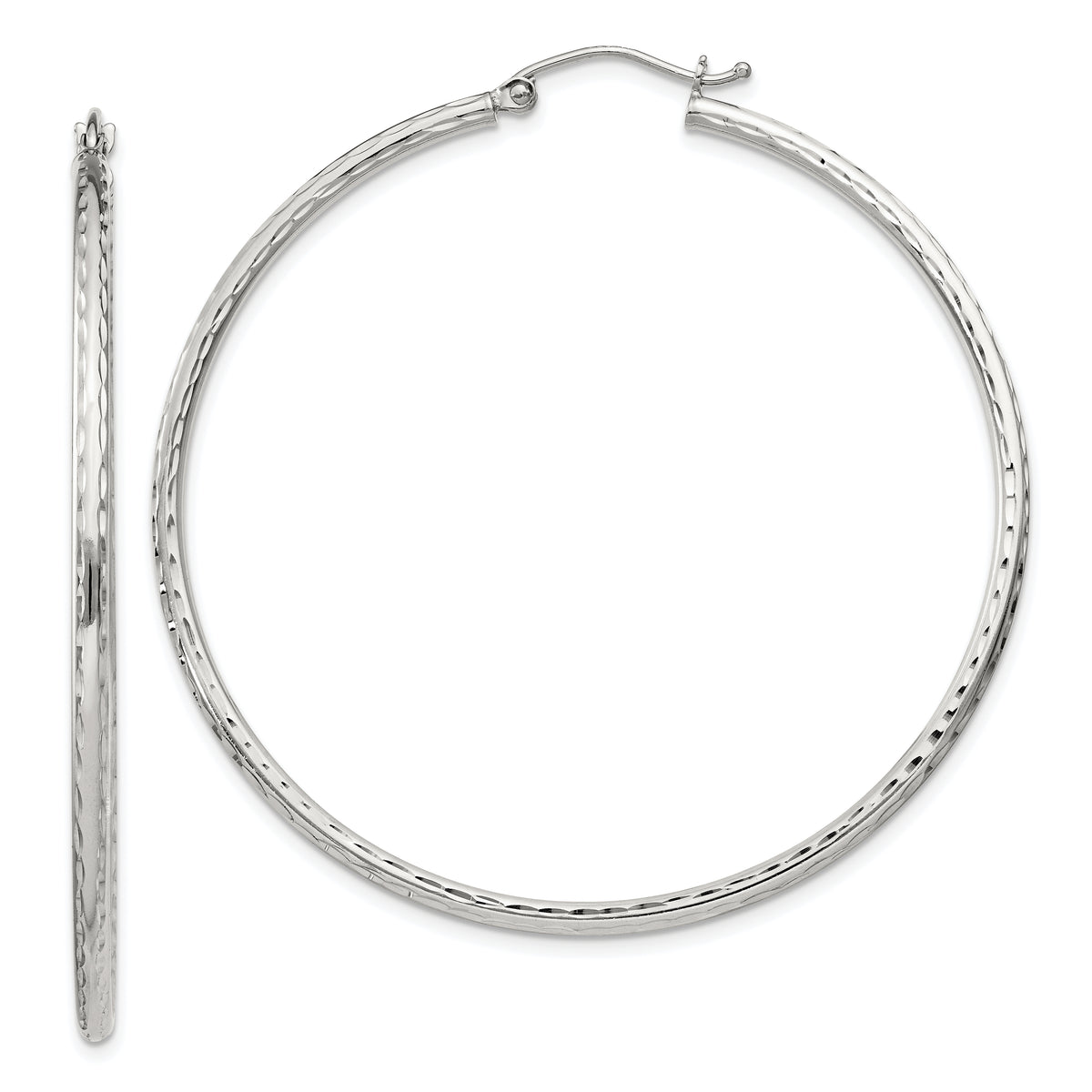 Sterling Silver 2mm Diamond Cut Hoop Earrings