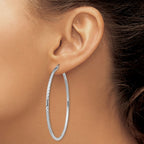 Sterling Silver Rhodium-Plated 2mm Diamond Cut Hoop Earrings, 57mm - Sophia Jewelers
