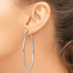 Sterling Silver Rhodium-Plated 2mm Diamond Cut Hoop Earrings, 62mm - Sophia Jewelers
