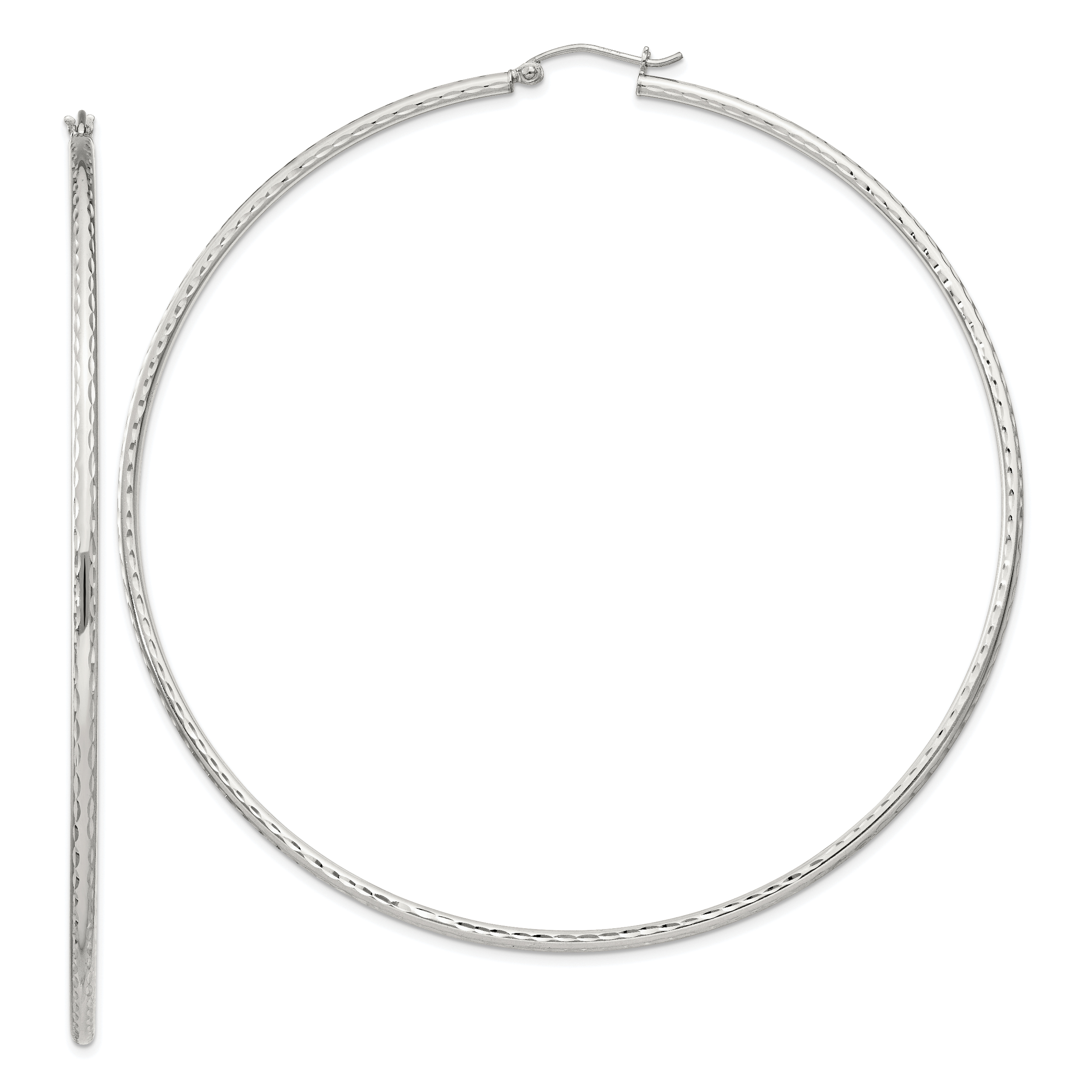Sterling Silver 2mm Diamond Cut Hoop Earrings Main image