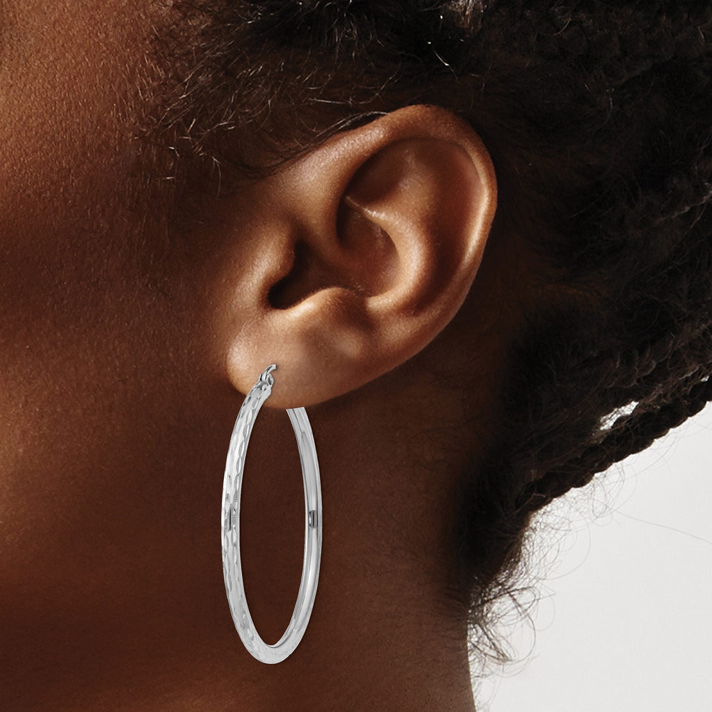 Sterling Silver Rhodium-Plated 2.5mm Diamond-Cut Hoop Earrings, 41mm - Sophia Jewelers