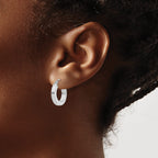 Sterling Silver Rhodium-Plated 3x17mm Square Tube Hoop Earrings - Sophia Jewelers