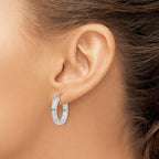 Sterling Silver Rhodium-Plated 3x20mm Square Tube Hoop Earrings - Sophia Jewelers