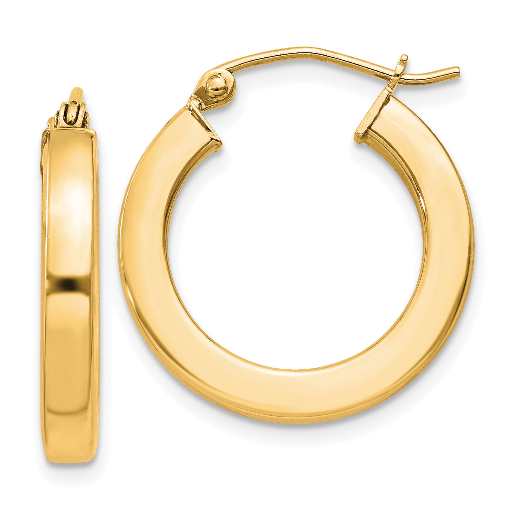 Sterling Silver Flash Gold-plated 3x20mm Square Tube Hoop Earrings