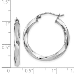 Sterling Silver Rhodium-plated 3x25mmTwisted Hoop Earrings