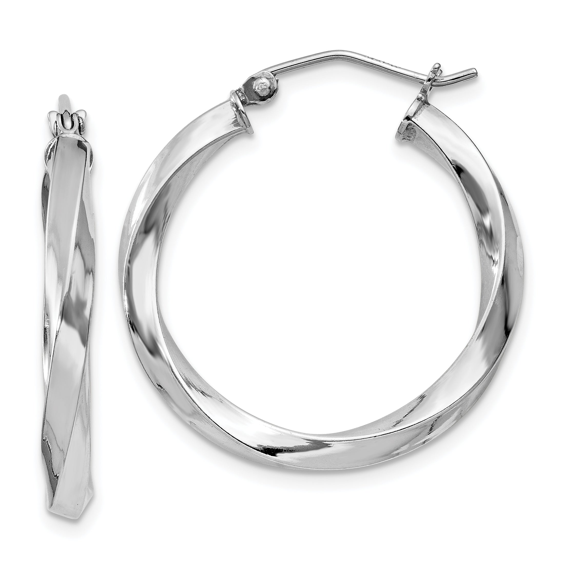 Sterling Silver Rhodium-plated 3x25mmTwisted Hoop Earrings Main image