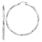 Sterling Silver Rhodium-plated 3x60mmTwisted Hoop Earrings