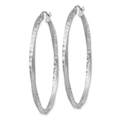 Sterling Silver RH-plated Satin Diamond-cut 2.5x45mm Twisted Hoop Earrings