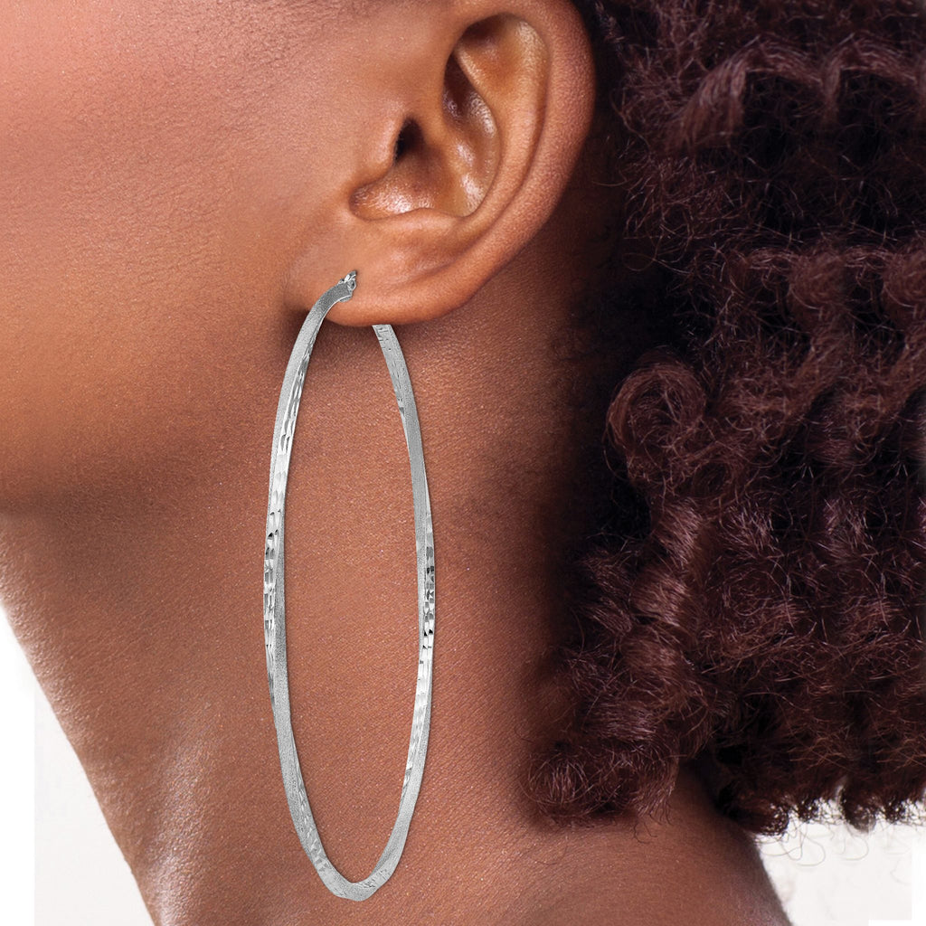 Twisted Hoop Earrings in Sterling Silver, 80mm Satin & Diamond-Cut - Sophia Jewelers