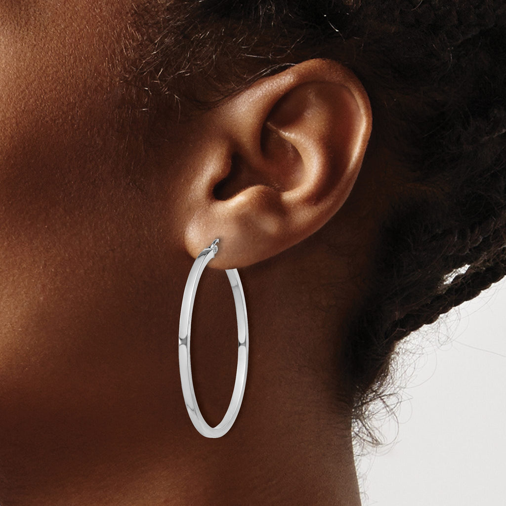 Sterling Silver Rhodium-Plated 2x40mm Square Tube Hoop Earrings - Sophia Jewelers